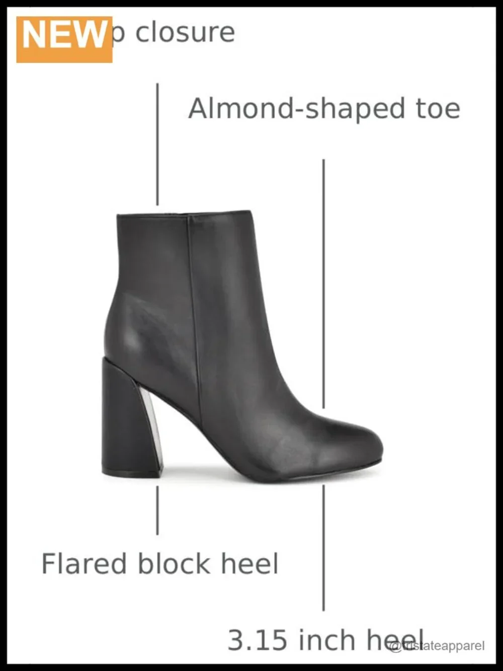 Nine West Yast Dress Booties Ankle Boots Almond Toe Block Heel Zip Leather